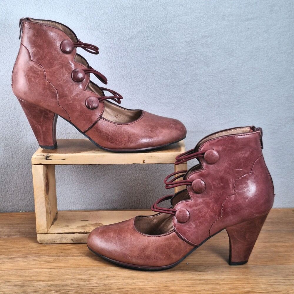 Miz Mooz Camilla Women's 8.5 EU 39 Victorian Button Bootie Rust Red Leather